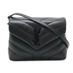SAINT LAURENT PARIS Yves YSL Loulou Shoulder Bag Y Quilted Leather Black
